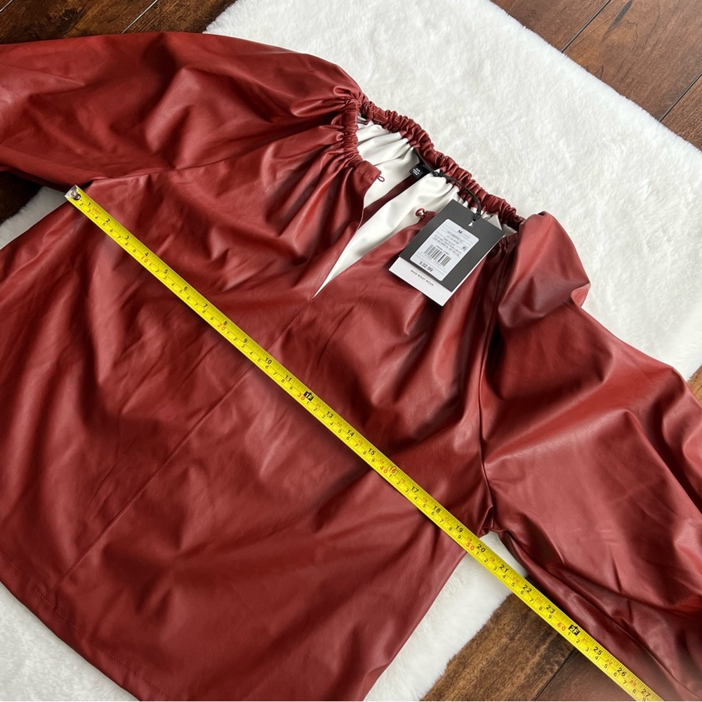 Who What Wear Fired Brick Faux Leather Top 3/4 Ballon Sleeves Sz M NWT - Picture 14 of 15